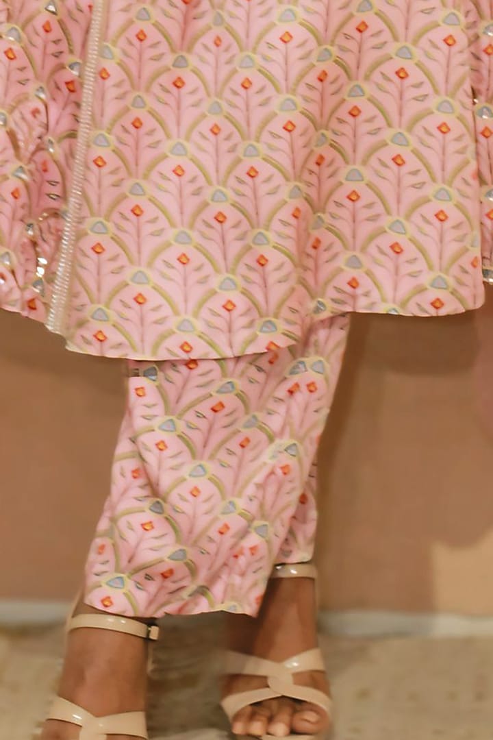 Pink Modal Satin Pearl Hand Embroidered A-Line Kurta Set by KANIKA VERMA at Pernia's Pop Up Shop