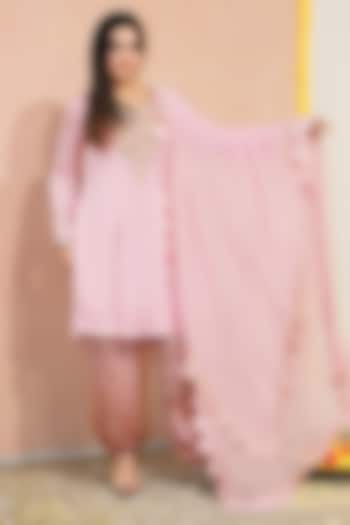 Pink Modal Satin Sequins Hand Embroidered Kurta Set by KANIKA VERMA at Pernia's Pop Up Shop