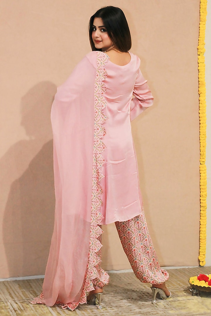 Pink Modal Satin Sequins Hand Embroidered Kurta Set by KANIKA VERMA at Pernia's Pop Up Shop
