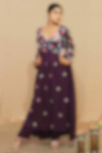 Purple Modal Satin Sequin Hand Embroidered Kurta Set by KANIKA VERMA at Pernia's Pop Up Shop