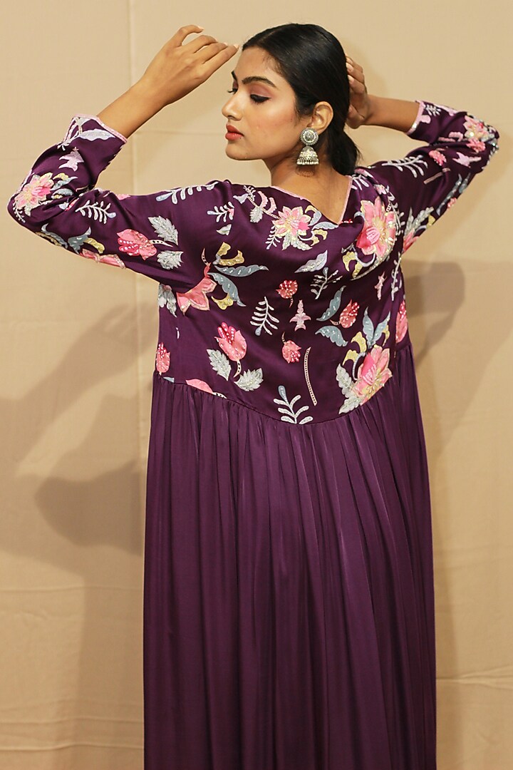 Purple Modal Satin Sequin Hand Embroidered Kurta Set by KANIKA VERMA at Pernia's Pop Up Shop