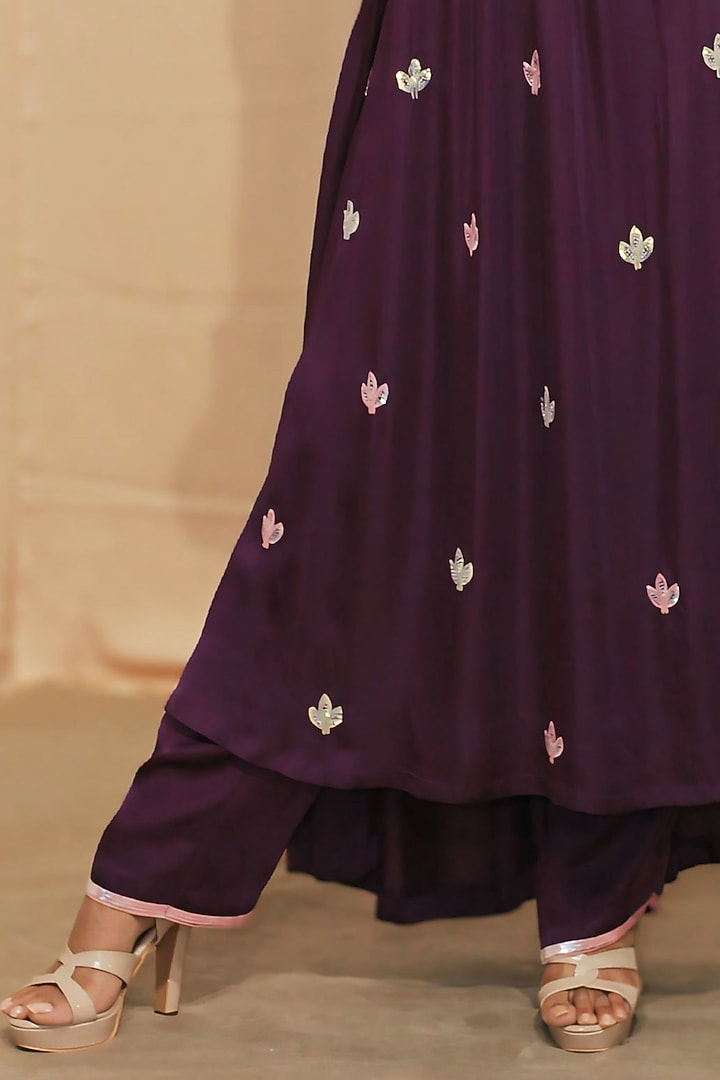 Purple Modal Satin Sequin Hand Embroidered Kurta Set by KANIKA VERMA at Pernia's Pop Up Shop