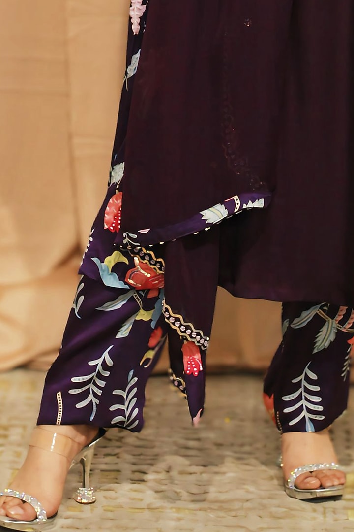 Purple Satin Digital Printed Kurta Set by KANIKA VERMA at Pernia's Pop Up Shop