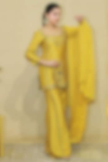 Olive Green Chanderi Hand Embroidered Wedding Sharara Set by KANIKA VERMA at Pernia's Pop Up Shop