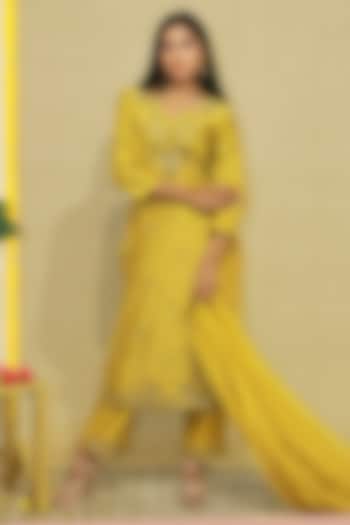 Olive Green Chanderi Dabka Hand Embroidered Kurta Set by KANIKA VERMA at Pernia's Pop Up Shop