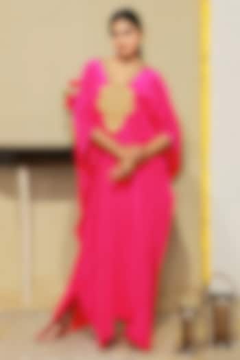 Hot Pink Bemberg Crepe Zardosi Embroidered Kaftan by KANIKA VERMA at Pernia's Pop Up Shop