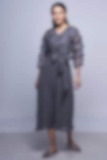 Grey Knee Length Summer Dress With Flamenco Jacket by Kaveri at Pernia's Pop Up Shop