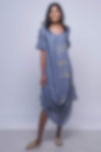 Blue Floral Embroidered Cowl Summer Dress by Kaveri at Pernia's Pop Up Shop
