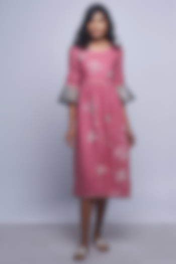 Pink Embroidered Round Neck Dress by Kaveri