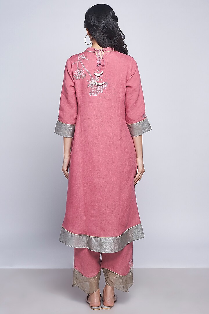 Pink Embroidered Straight Pants by Kaveri at Pernia's Pop Up Shop