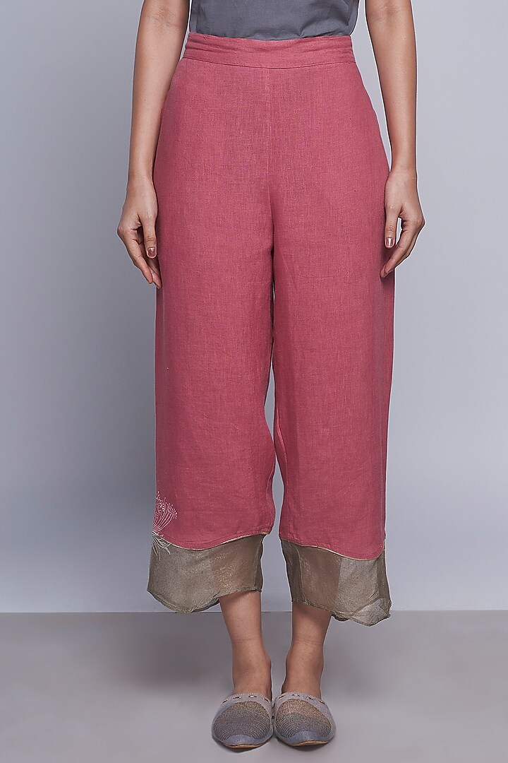 Pink Embroidered Straight Pants by Kaveri at Pernia's Pop Up Shop