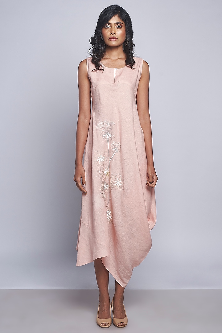 Pink Embroidered Sleeveless Dress by Kaveri