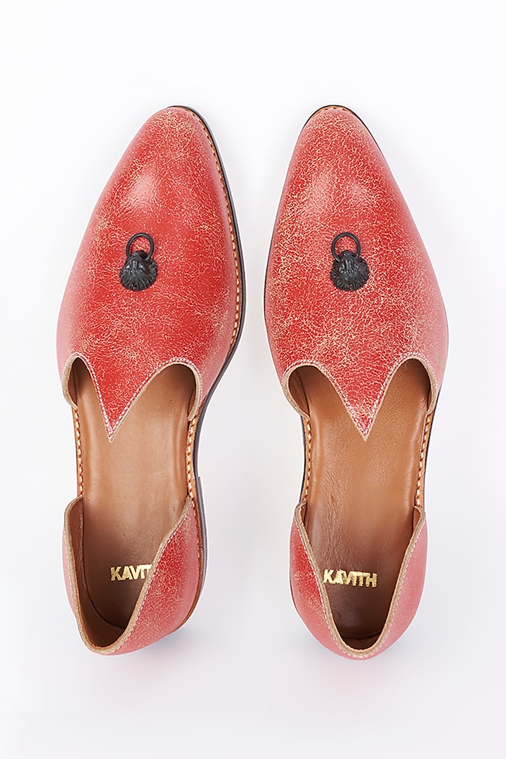 Faded Red Leather Distressed Juttis by Kavith
