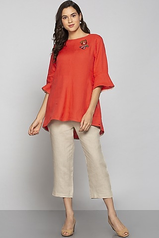 Orange Applique Embroidered Top by Kaveri