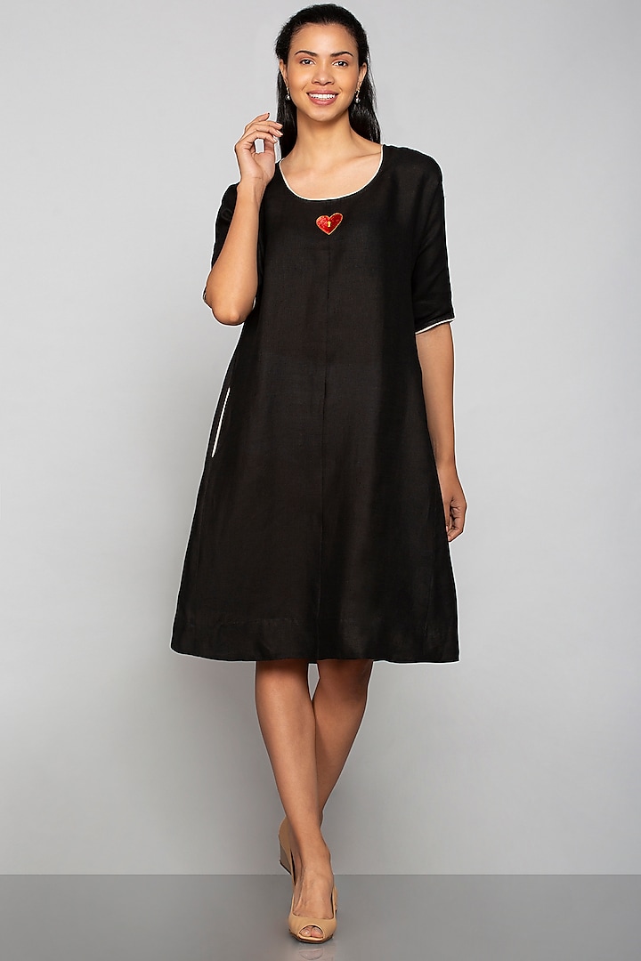 Black Applique Embroidered Dress by Kaveri