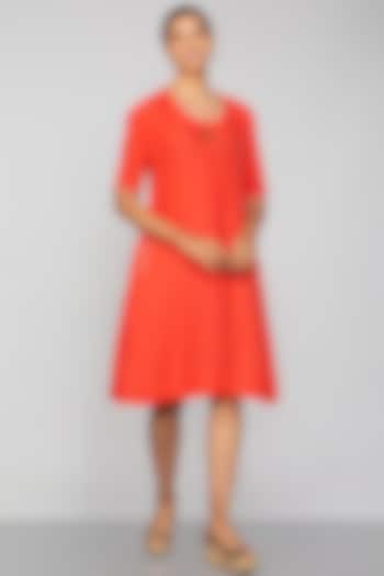 Orange Applique Embroidered Dress by Kaveri