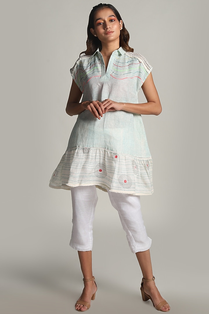 White Embroidered Top With Fringe Lace by Kaveri at Pernia's Pop Up Shop