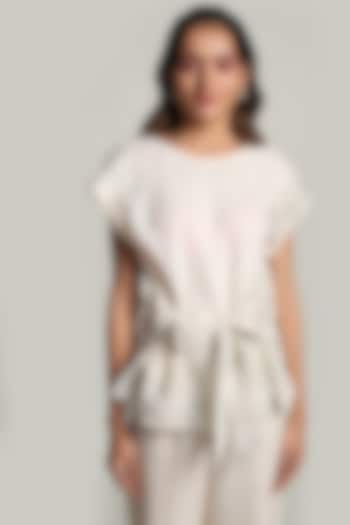 White Embroidered Top With Tie-Up by Kaveri at Pernia's Pop Up Shop