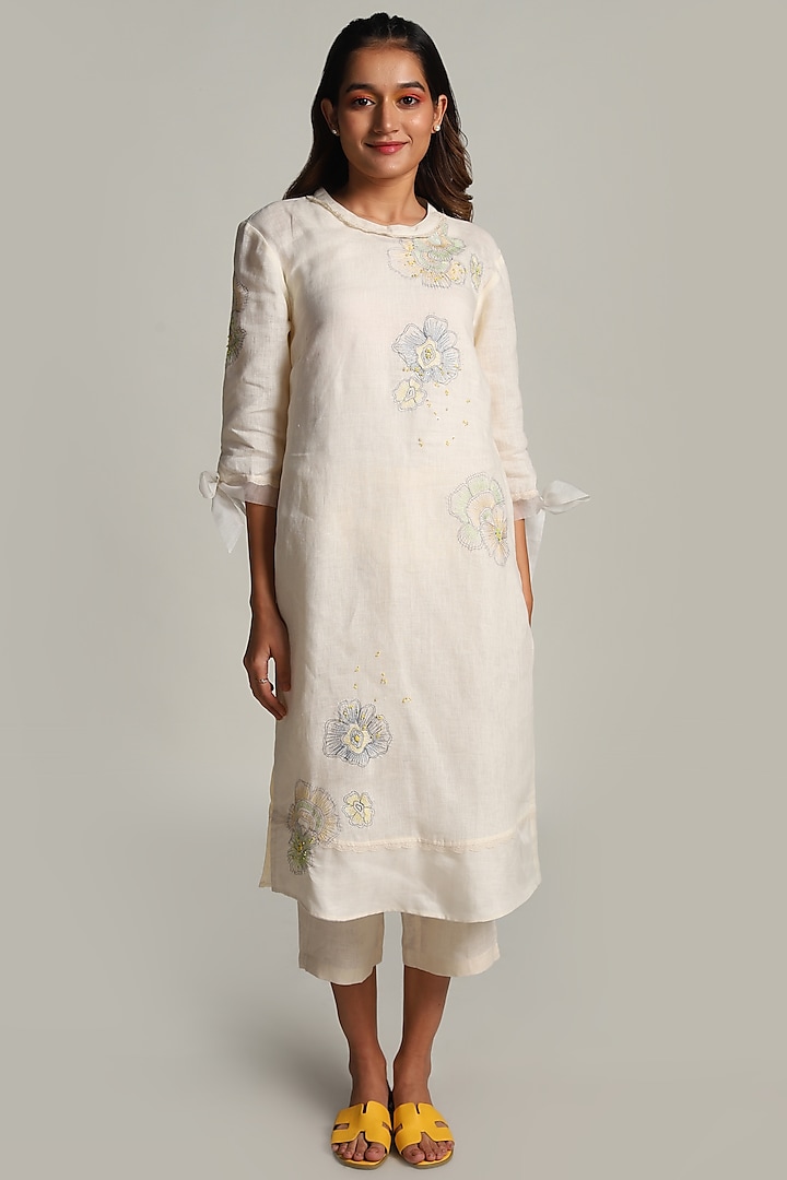 Off White Embroidered Tunic  by Kaveri