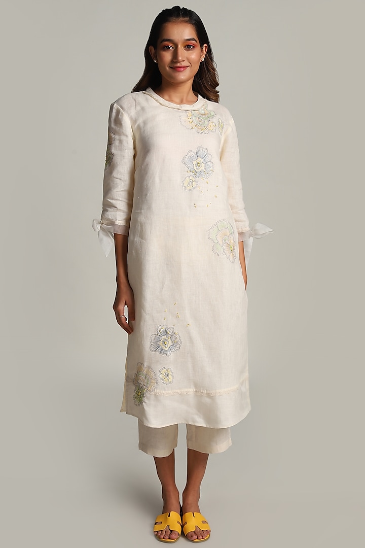 Off White Embroidered Tunic  by Kaveri at Pernia's Pop Up Shop