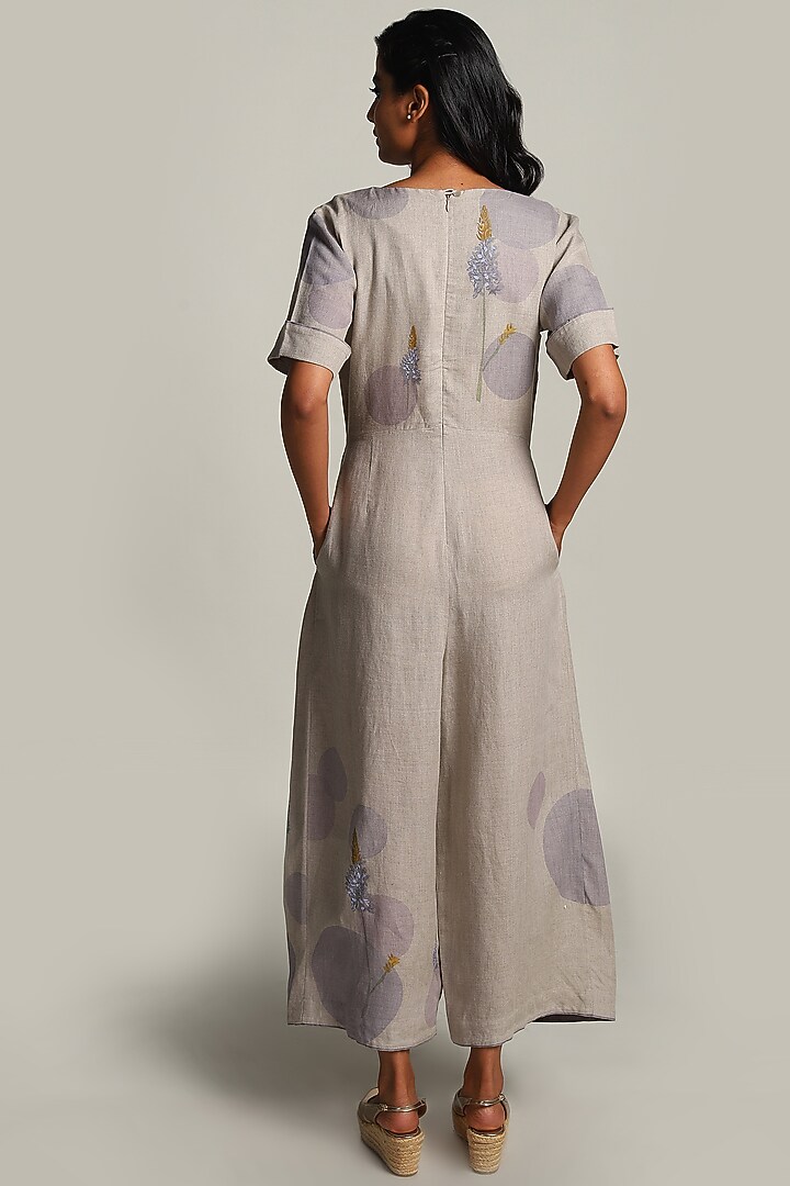 Beige Floral Printed Jumpsuit by Kaveri at Pernia's Pop Up Shop