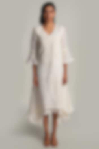 Off White Asymmetric Twirl Dress by Kaveri