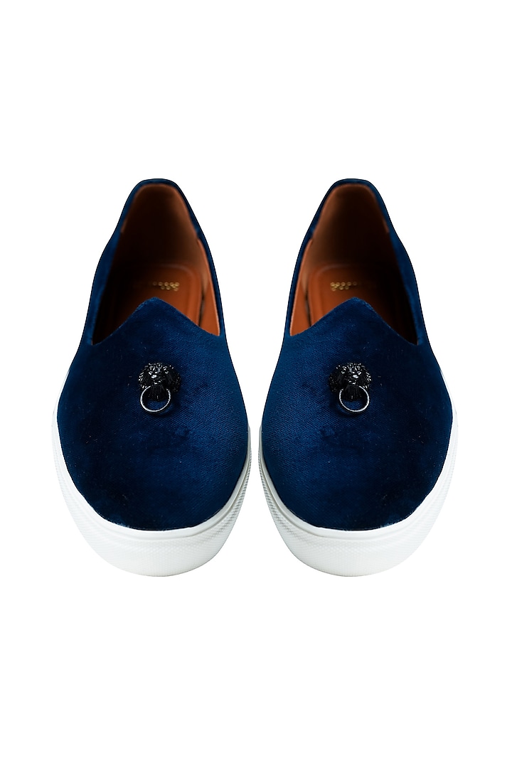 Royal Blue Italian Leather Handcrafted Juttis by Kavith