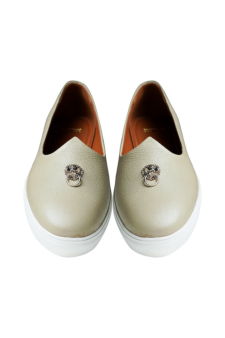 Cream Italian Leather Handcrafted Juttis by Kavith