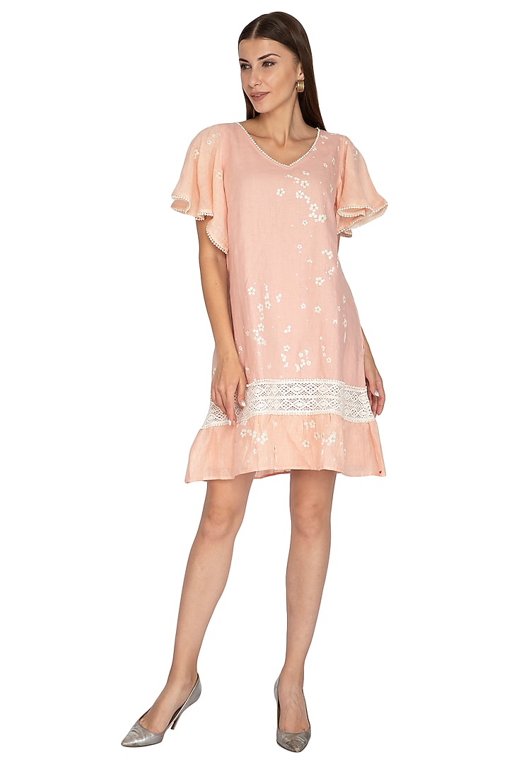 Dusty Rose Pink Printed Mini Summer Dress by Kaveri at Pernia's Pop Up Shop