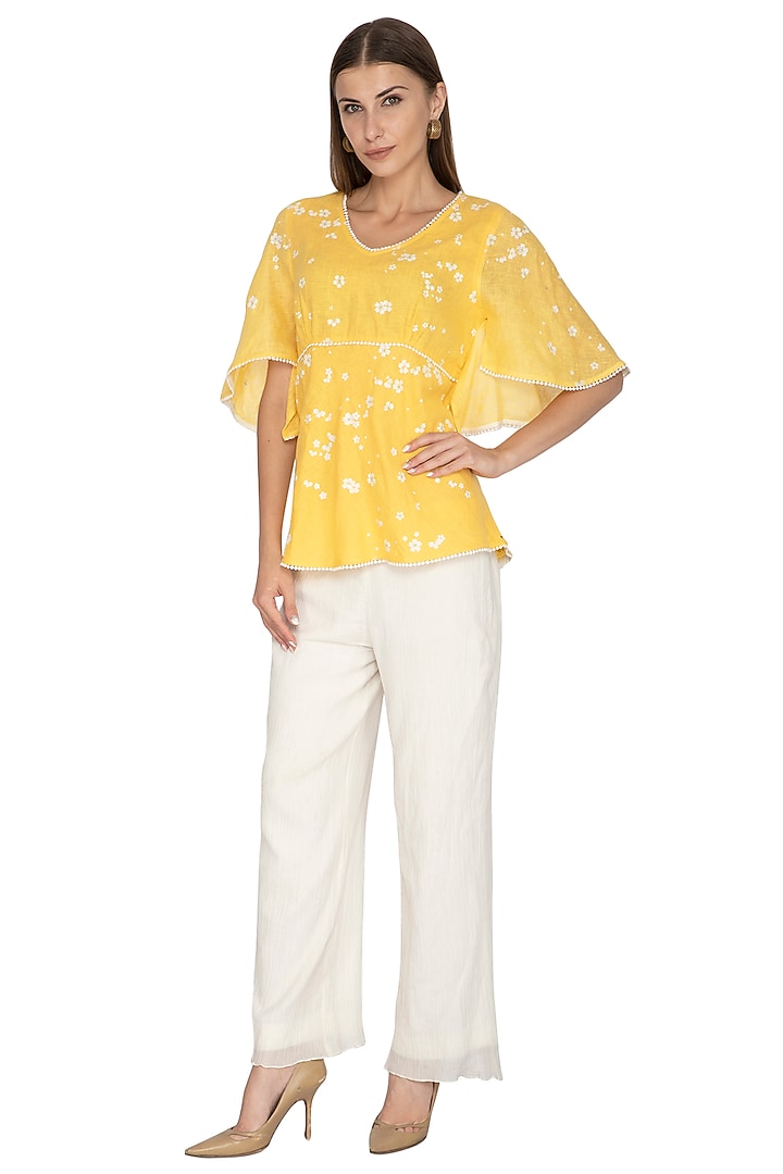 Yellow Floral Printed Top by Kaveri at Pernia's Pop Up Shop