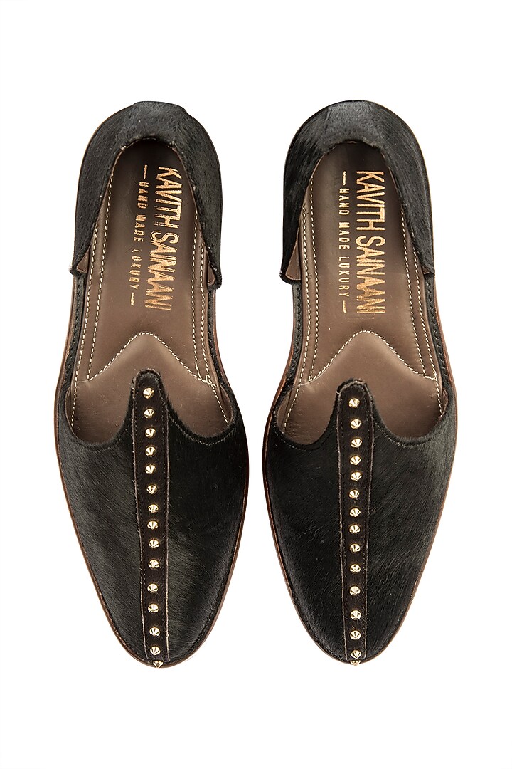 Black Studded Hairon Juttis by Kavith at Pernia's Pop Up Shop