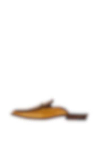 Butter Tan Hand Painted Patina Mules by Kavith at Pernia's Pop Up Shop