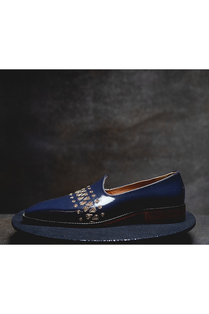 Dark Blue Embroidered Juttis by Kavith at Pernia's Pop Up Shop