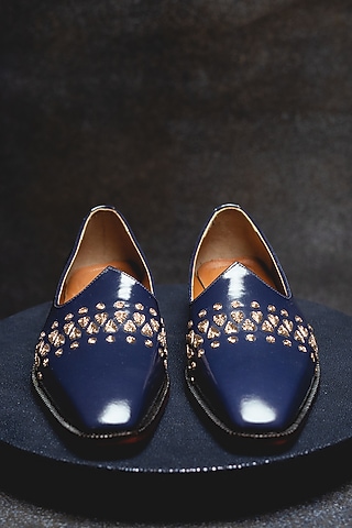 Dark Blue Embroidered Juttis by Kavith