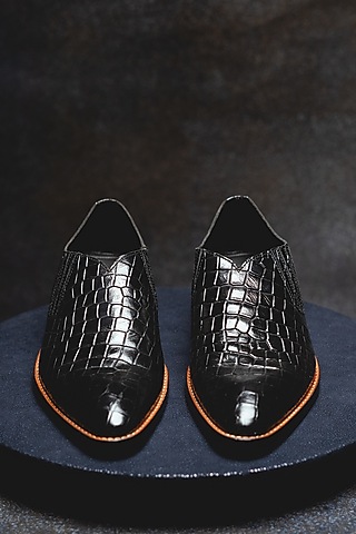 Black Crocodile Leather Juttis by Kavith