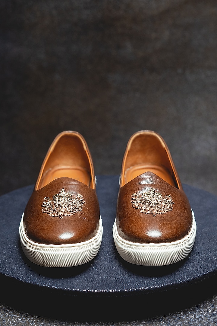 Brown Embroidered Sneakers by Kavith