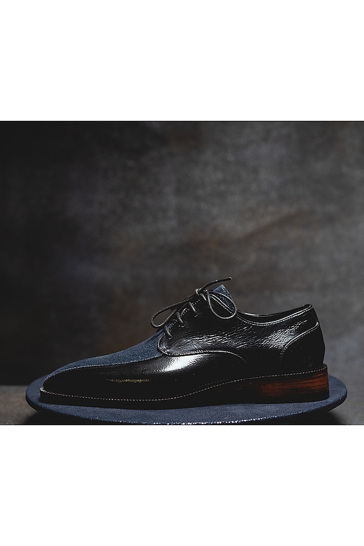 Dark Blue Leather Lace Up Shoes by Kavith at Pernia's Pop Up Shop