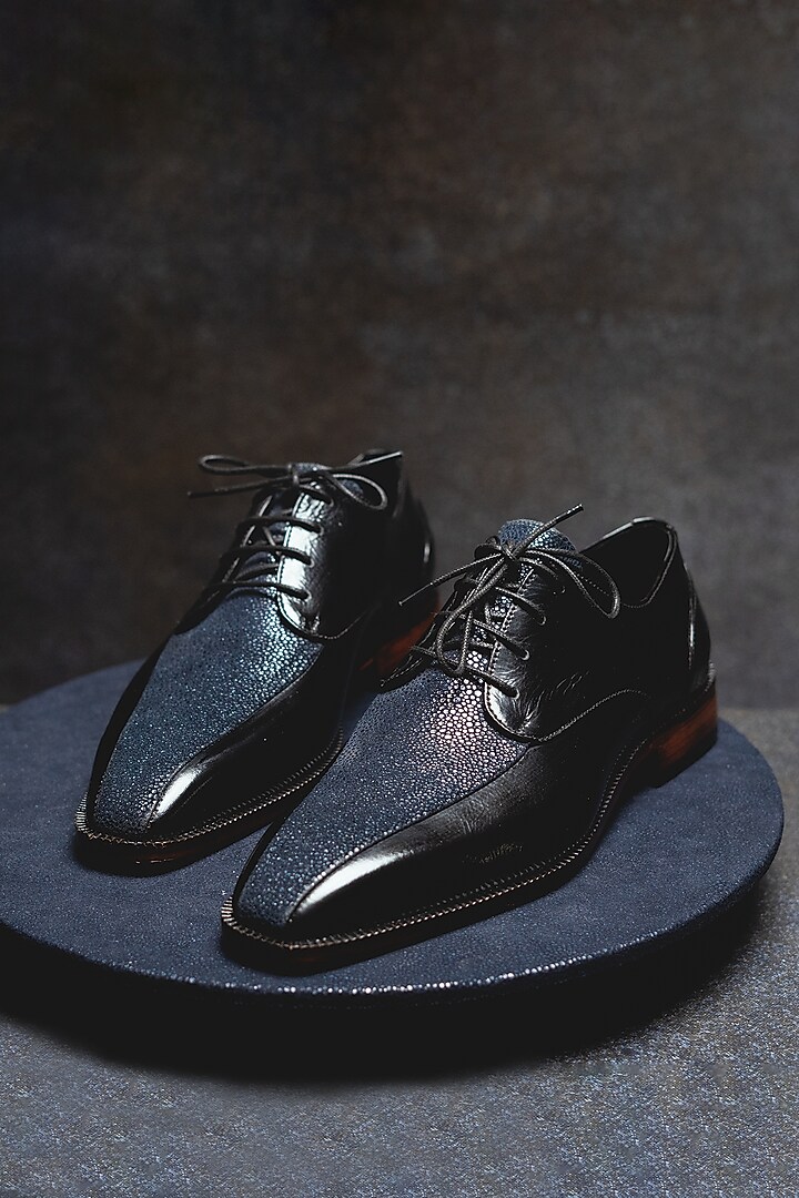 Dark Blue Leather Lace Up Shoes by Kavith at Pernia's Pop Up Shop