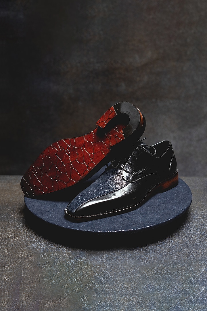 Dark Blue Leather Lace Up Shoes by Kavith at Pernia's Pop Up Shop