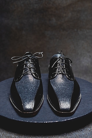 Dark Blue Leather Lace Up Shoes by Kavith