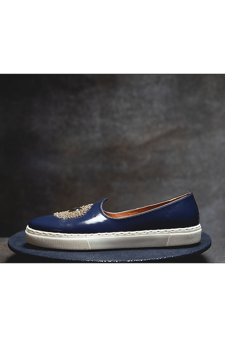 Dark Blue Embroidered Sneakers by Kavith at Pernia's Pop Up Shop