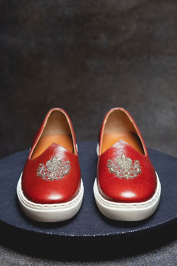 Rust Red Embroidered Sneakers by Kavith