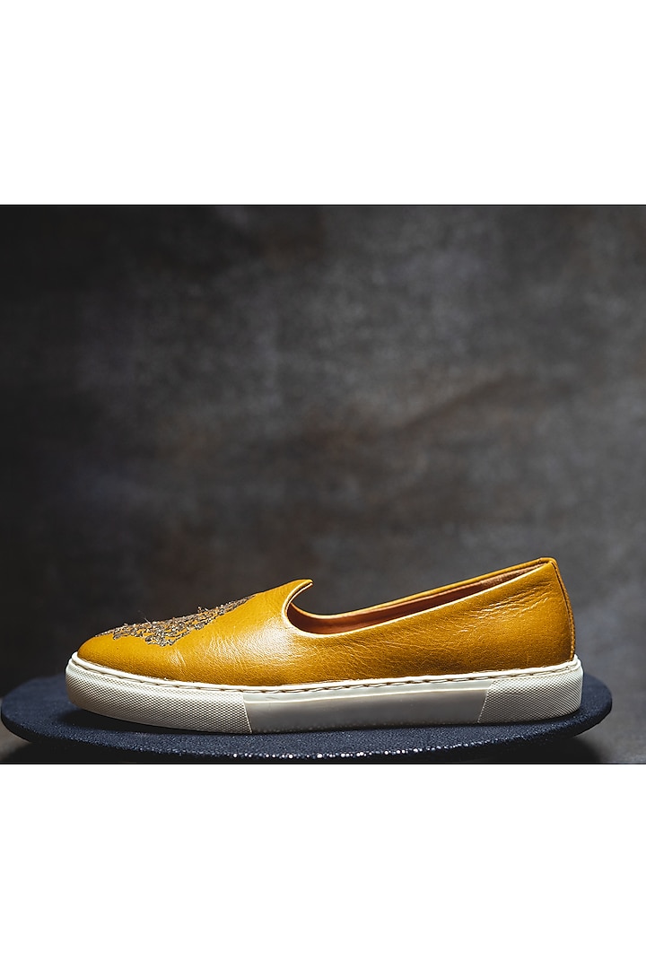 Yellow Embroidered Sneakers by Kavith at Pernia's Pop Up Shop