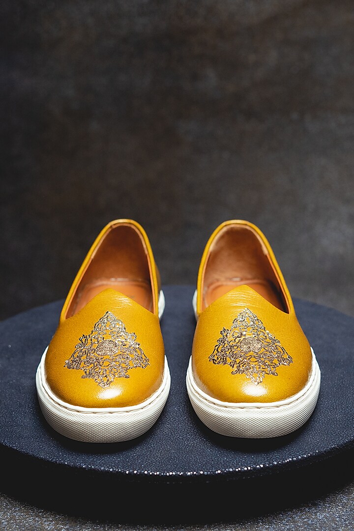 Yellow Embroidered Sneakers by Kavith