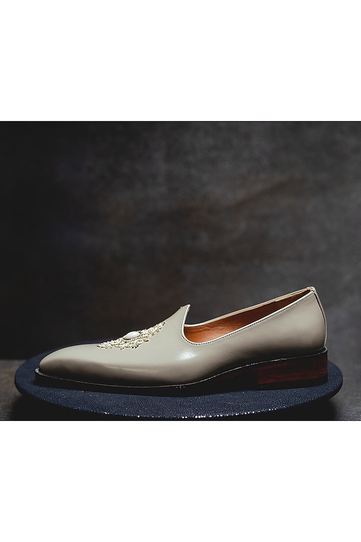 Ash Grey Embroidered Juttis by Kavith at Pernia's Pop Up Shop