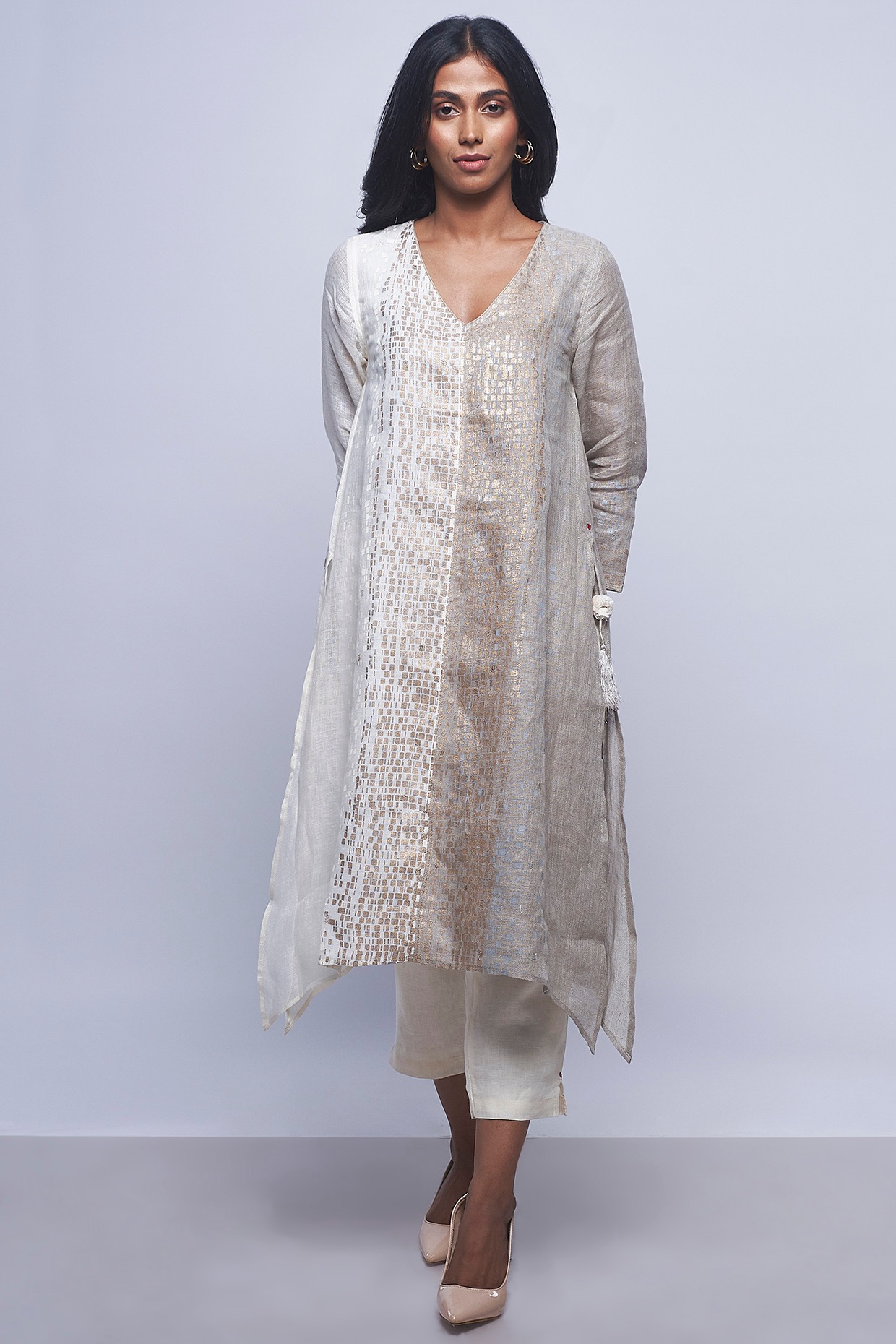 Grey Printed Embellished Tunic 
