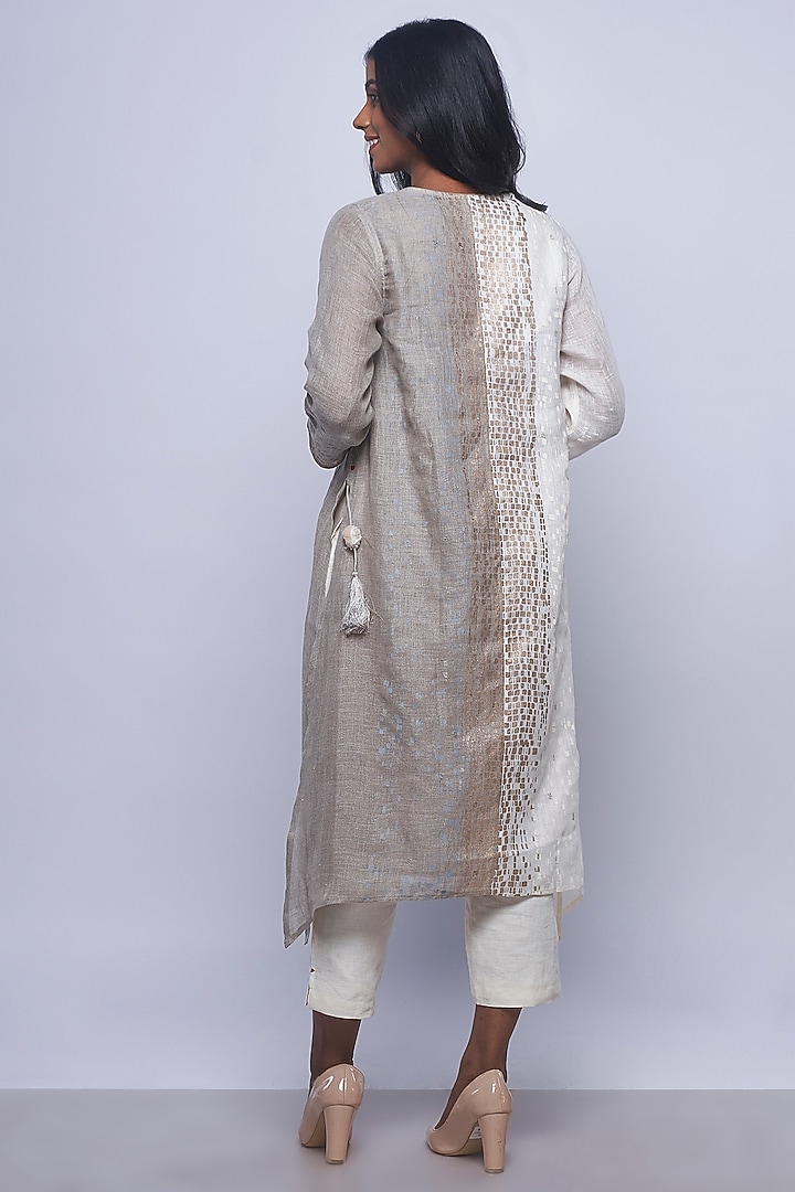 Off White & Grey Printed Embellished Tunic by Kaveri at Pernia's Pop Up Shop
