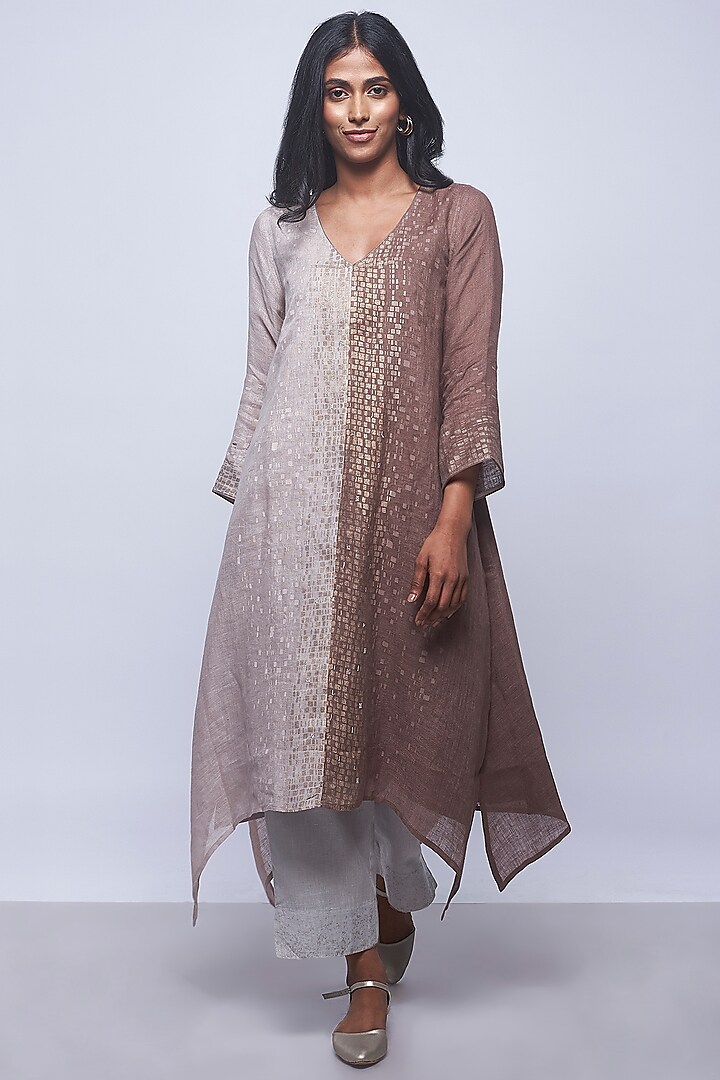 Brown & Beige Printed Embellished Tunic by Kaveri