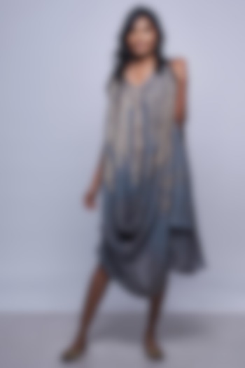 Greyish Blue Ombre Printed Summer Dress by Kaveri at Pernia's Pop Up Shop
