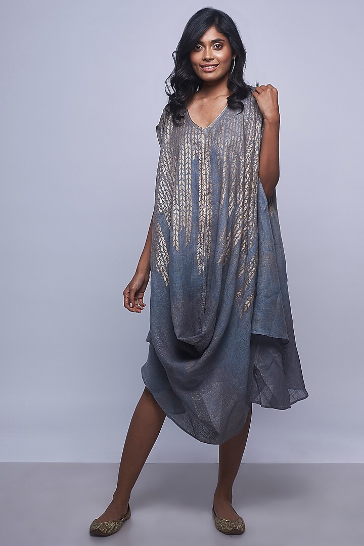 Greyish Blue Ombre Printed Summer Dress by Kaveri at Pernia's Pop Up Shop